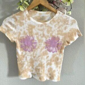 Aerie Tie Dye Waffle Knit Floral Short Sleeve Tshirt